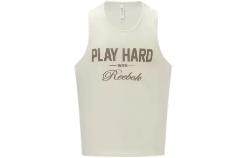 Reebok Tank Tops Men's Ecru Crew Neck Moderate Racerback