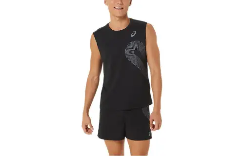 ASICS Tank Tops Men's Black Crew Neck Moderate Straight Fit