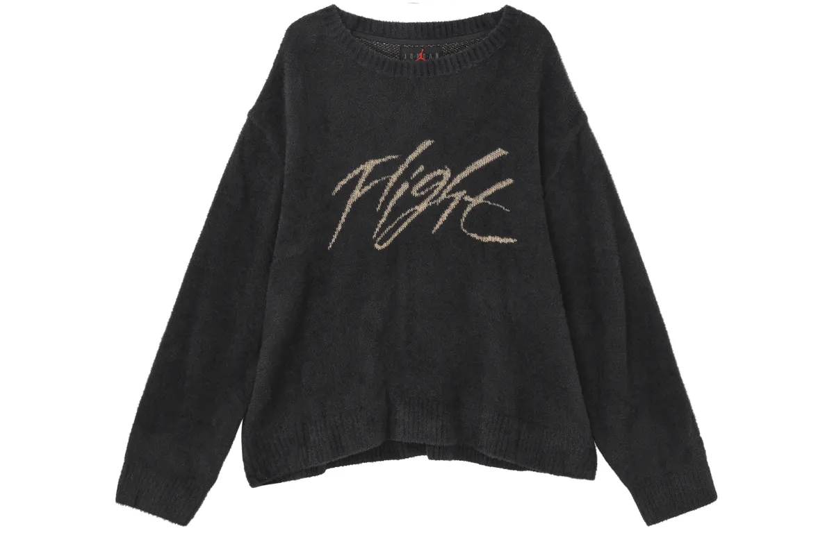 Jordan Flight Heritage Letter Crew Neck Loose Fit Fleece Lined Sweater Men's Black