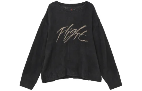 Jordan Flight Heritage Letter Crew Neck Loose Fit Fleece Lined Sweater Men's Black