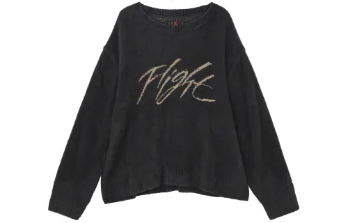 Jordan Flight Heritage Letter Crew Neck Loose Fit Fleece Lined Sweater Men's Black