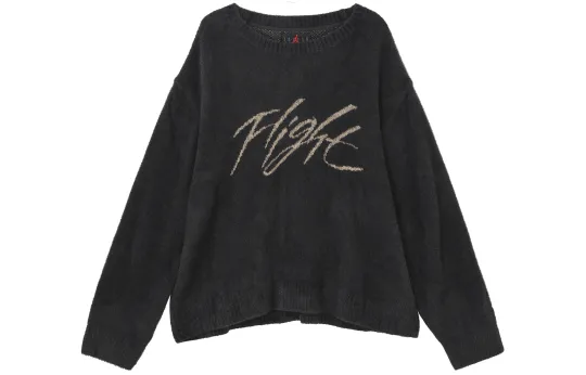 Jordan Flight Heritage Letter Crew Neck Loose Fit Fleece Lined Sweater Men's Black