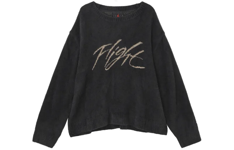 Jordan Flight Heritage Letter Crew Neck Loose Fit Fleece Lined Sweater Men's Black