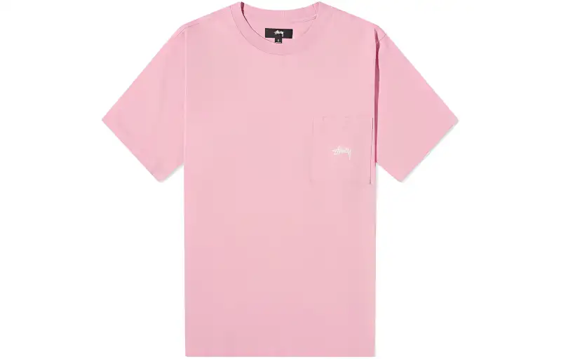 Stussy T Shirts Men's Pink Crew Neck Moderate Straight Fit