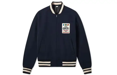 GUCCI Jackets Men's Dark Blue Stand Collar Moderate Other
