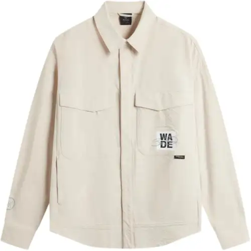 LiNing Wade Series Thin Letter Printed Loose Lapel Long Sleeve Shirt Men's Oatmeal Gray