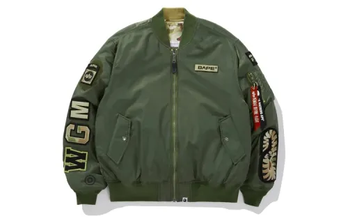 A BATHING APE X Alpha Industries Jackets Men's Camouflage Army Olive Baseball Collar Moderate Workwear