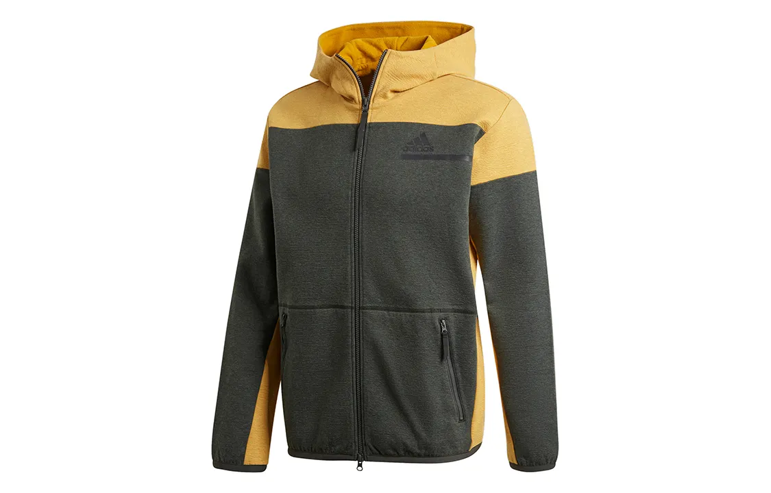 Adidas Zne Fz M Winter Solid Color Fleece Lined Thermal Hooded Long Sleeved Coat Jacket Men's Dark Earthy Brown