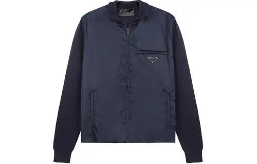 PRADA Jackets Men's Dark Blue Lapel Moderate Other