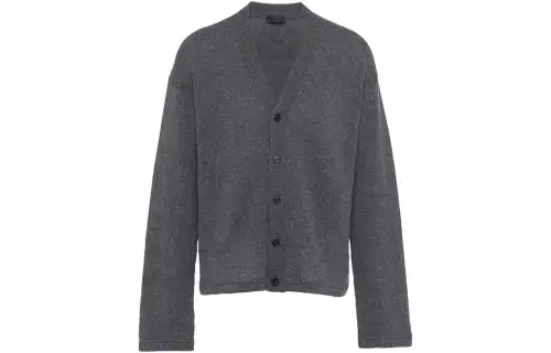 PRADA Sweaters Men's Gray V Neck Moderate Cardigan