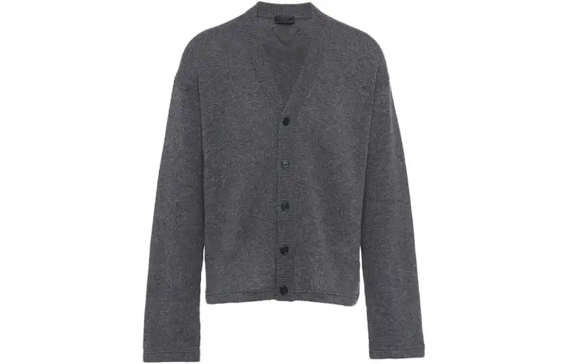PRADA Sweaters Men's Gray V Neck Moderate Cardigan