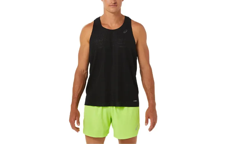 ASICS Tank Tops Men's Black Crew Neck Moderate Straight Fit