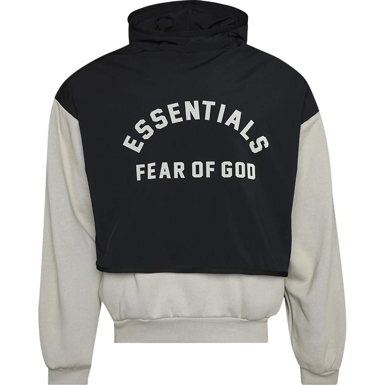 Мужское худи Fear of God Essentials SS24 Nylon Fleece Hooded Sweater (серо-черное)