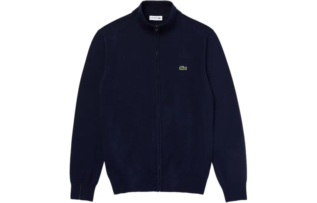 LACOSTE Stand Up Collar Organic Cotton Zippered Sweater Men's Marine Blue