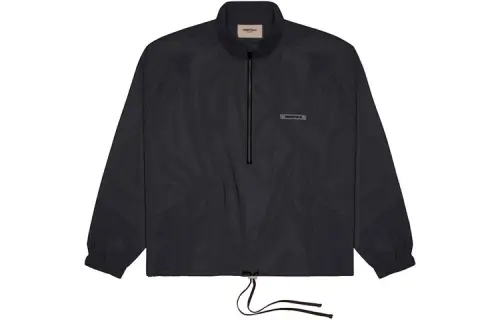 Fear of God Essentials FW21 Track Jacket Black Solid Color Logo Raglan Sleeve Stand Collar Half-Zip Sports Windproof American Heavy Jacket Autumn Unisex Black