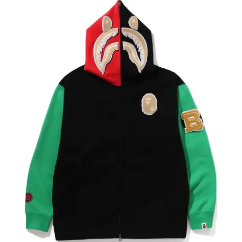 BAPE FW24 United Arab Emirates city limited series COUNTRY PACK SHARK HOODIE shark full zip hooded sweatshirt, same style for men and women, black and green