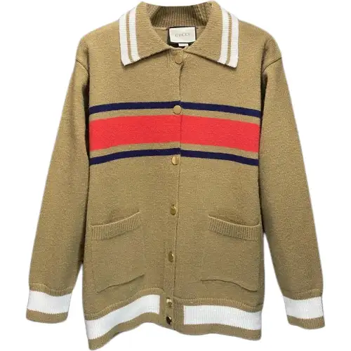 GUCCI Sweaters Men's Khaki Lapel Moderate Cardigan