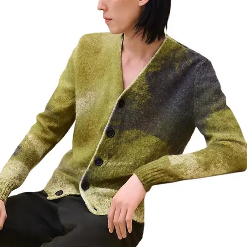 HERMES Sweaters Men's Fennel V Neck Moderate Cardigan