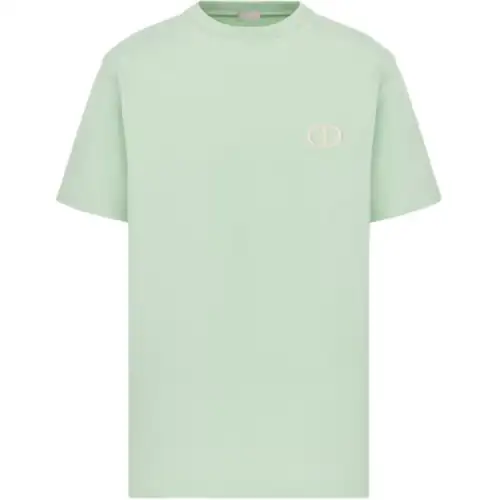 DIOR SS24 Logo Embroidery Loose Fit Crew Neck Short Sleeved T Shirt T Shirt Men's Light Green