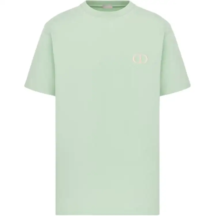 DIOR SS24 Logo Embroidery Loose Fit Crew Neck Short Sleeved T Shirt T Shirt Men's Light Green