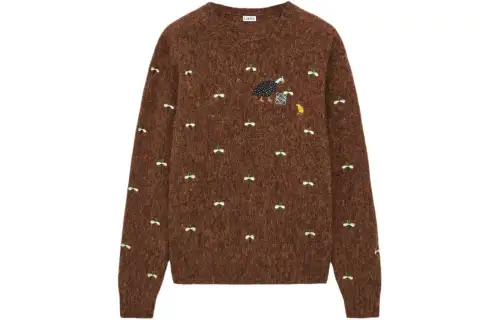 LOEWE Sweaters Men's Brown Crew Neck Moderate Other
