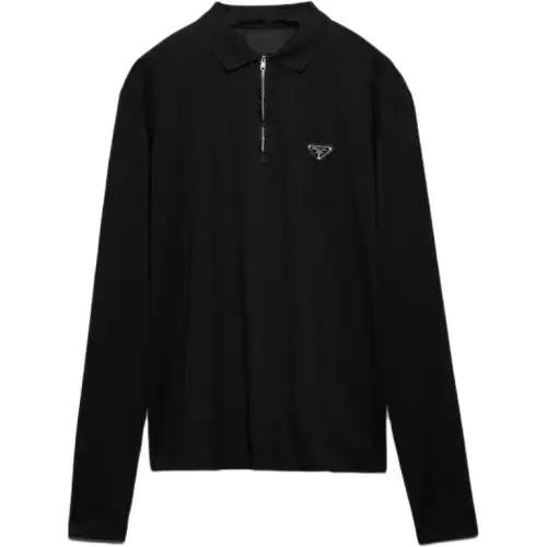 PRADA Polo Shirts Men's Black Polo Collar Moderate Straight Fit