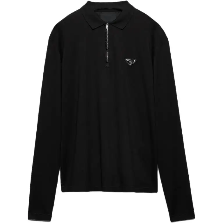 PRADA Polo Shirts Men's Black Polo Collar Moderate Straight Fit
