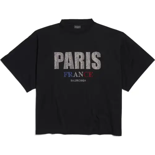 Balenciaga Paris Strass Cropped Oversized T Shirt