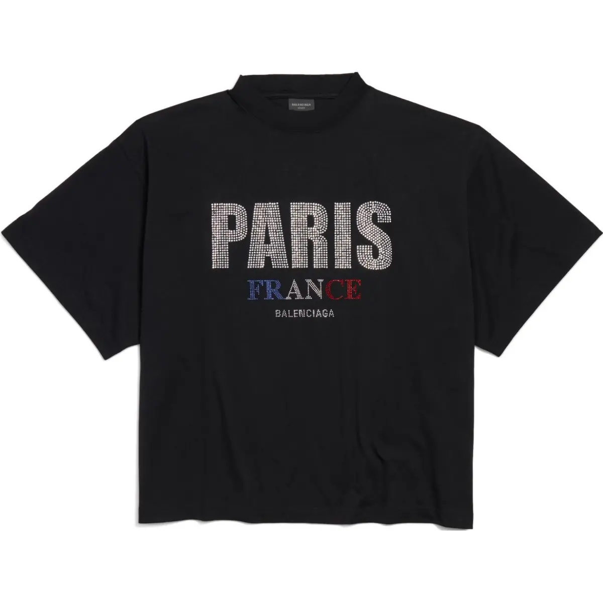 Balenciaga Paris Strass Cropped Oversized T Shirt