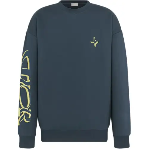 DIOR Sweatshirts Men's Blue Crew Neck Moderate Regular