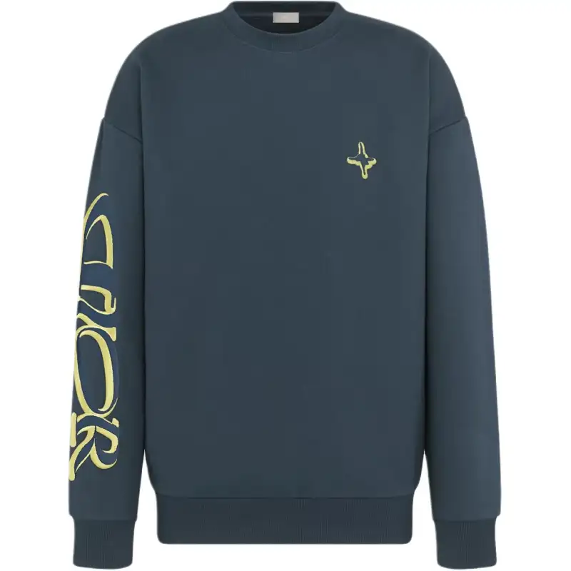 DIOR Sweatshirts Men's Blue Crew Neck Moderate Regular