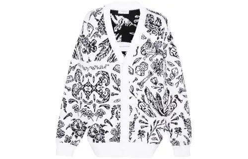 Off- intarsia-knit V-neck cardi-coat