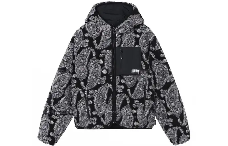 Stussy Jackets Unisex Black Hooded Thickened Other