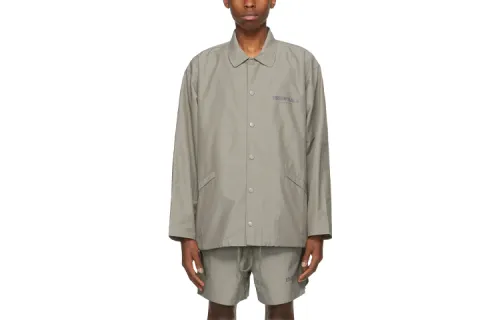 Fear of God Essentials FW20 Souvenir Jacket Taupe Solid Logo Lapel Windproof Button Coach American Heavy Jacket Men's Taupe