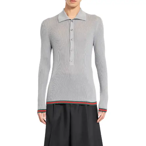 GUCCI Slim Fit Fine Ribbed Polo Shirt
