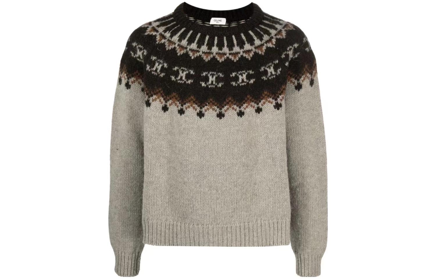 CELINE Celine, long-sleeve with a round collar, colored sweater, print