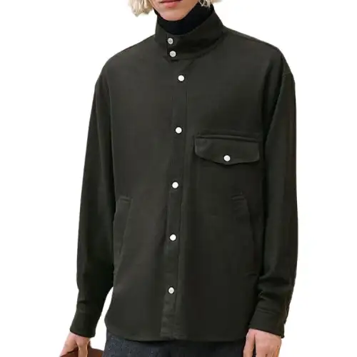 HERMES Shirts Men's Black Stand Collar Moderate Other