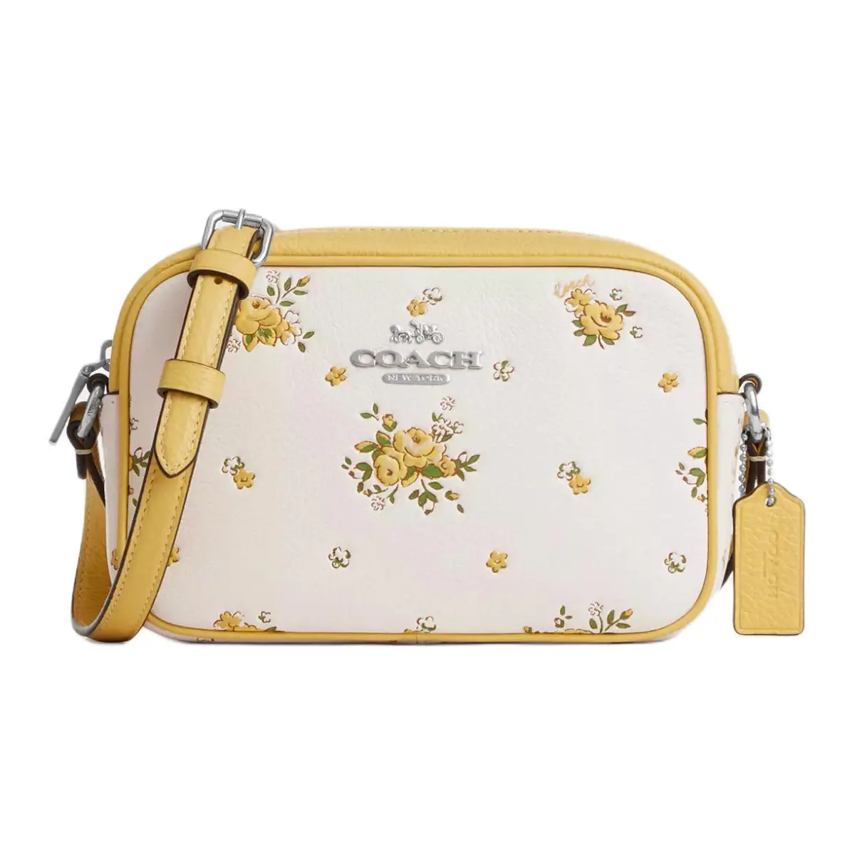 COACH Jamie Litchi Grain Leather Camera Bag, Shoulder Bag Small Women's Yellow & White