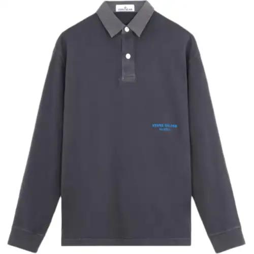 STONE ISLAND Logo Printed Long Sleeved Polo Shirt