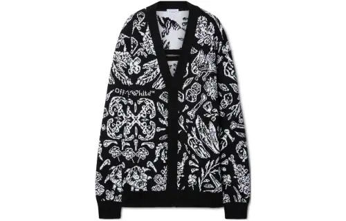 OFF-WHITE patterned intarsia-knit cotton-blend cardigan