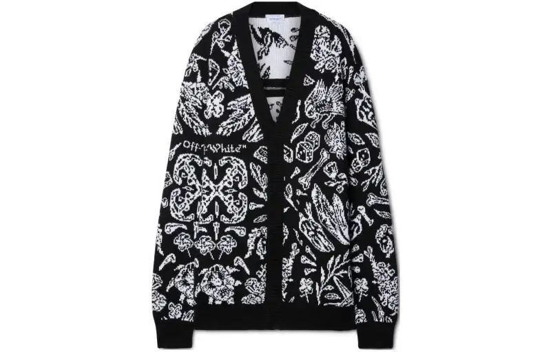 OFF-WHITE patterned intarsia-knit cotton-blend cardigan