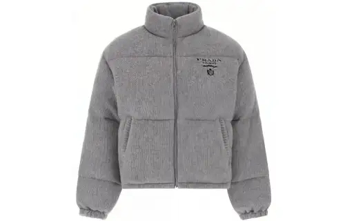 PRADA Jackets Men's Gray Stand Collar Thickened Other