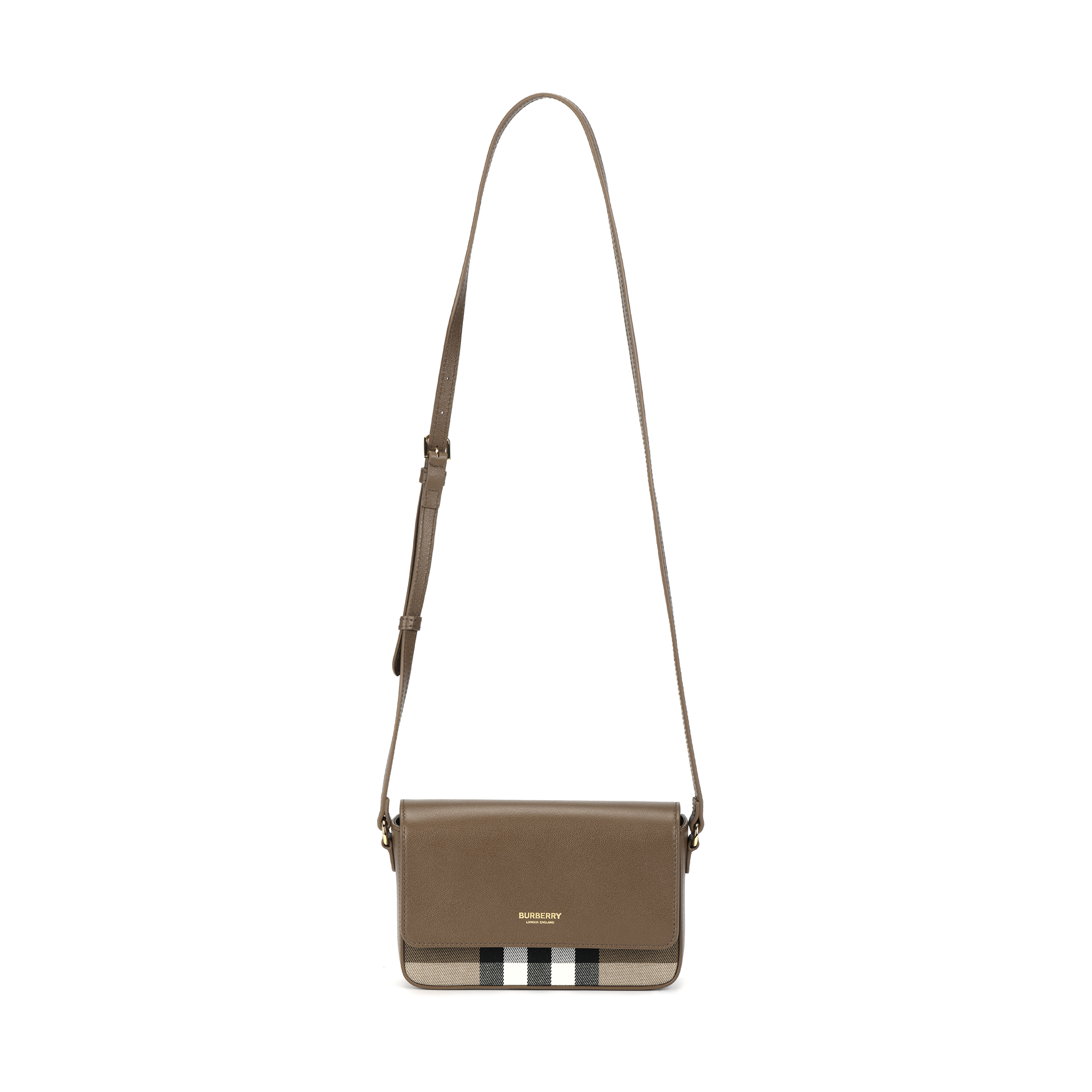 Burberry Leather Paneled Canvas Shoulder Bag, Crossbody Bag Women's Brown