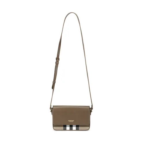 Burberry Leather Paneled Canvas Shoulder Bag, Crossbody Bag Women's Brown