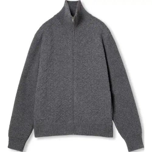GUCCI Sweaters Men's Gray Stand Collar Moderate Cardigan