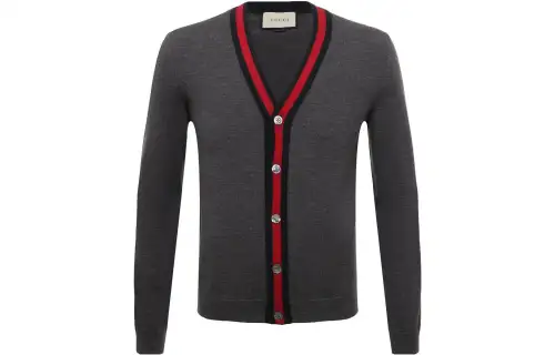 GUCCI Knitwear Men's Dark Gray V Neck Moderate Cardigan