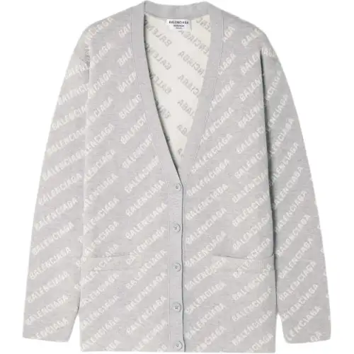 Balenciaga Knitwear Men's Gray V Neck Moderate Cardigan