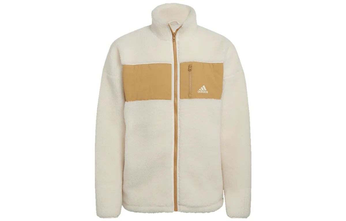Adidas Jackets Unisex Ecru Stand Collar Moderate Straight Fit