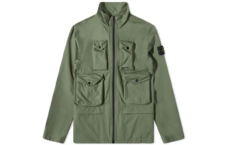 STONE ISLAND Jackets Men's Green Stand Collar Moderate Other