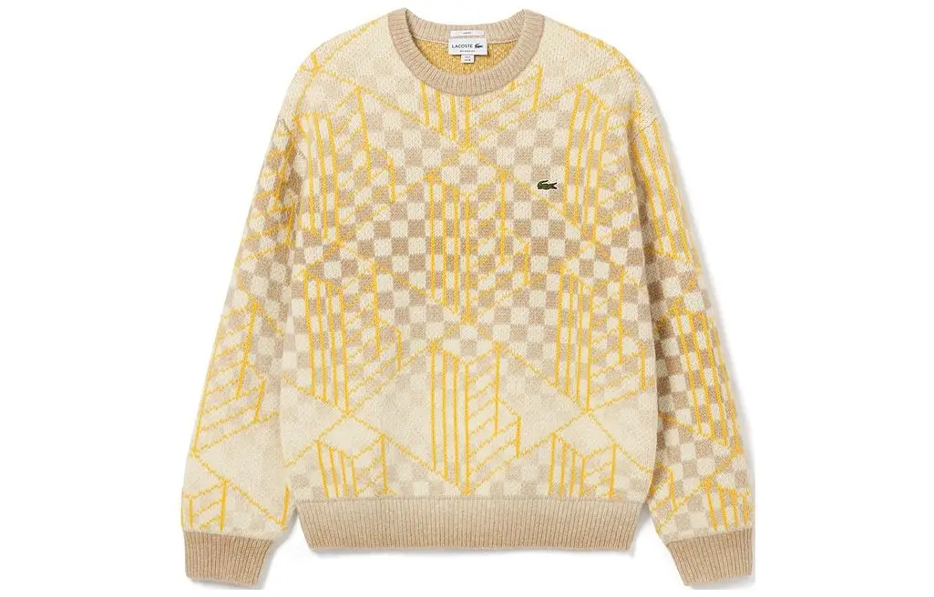 LACOSTE Sweater Unisex Yellow Gray Plaid